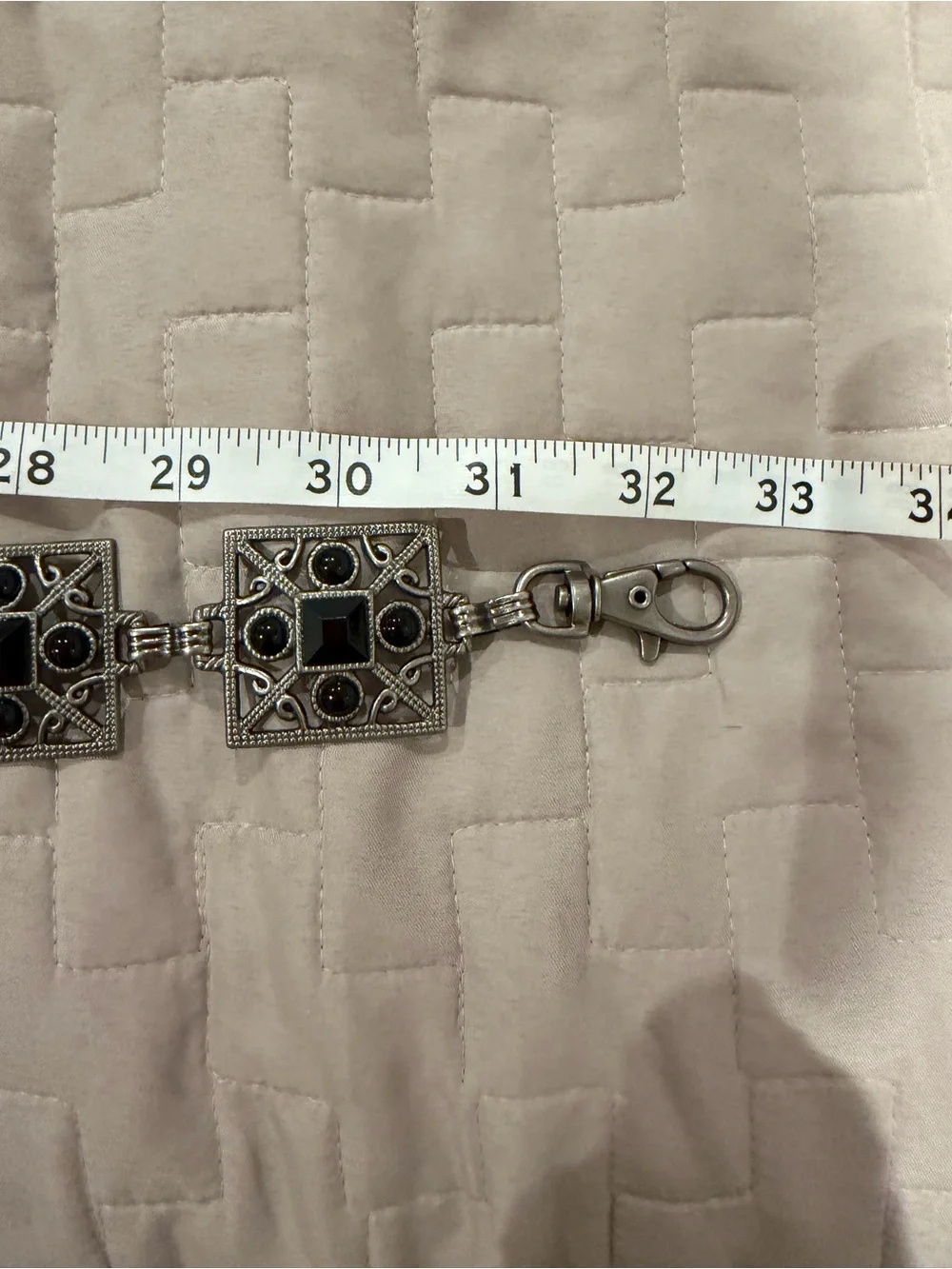 Vintage-Inspired Silver & Black Filigree Square Link Waist Belt